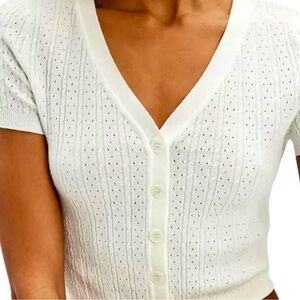 Free People White Knit Cassie Button-Up Cardigan S NWT